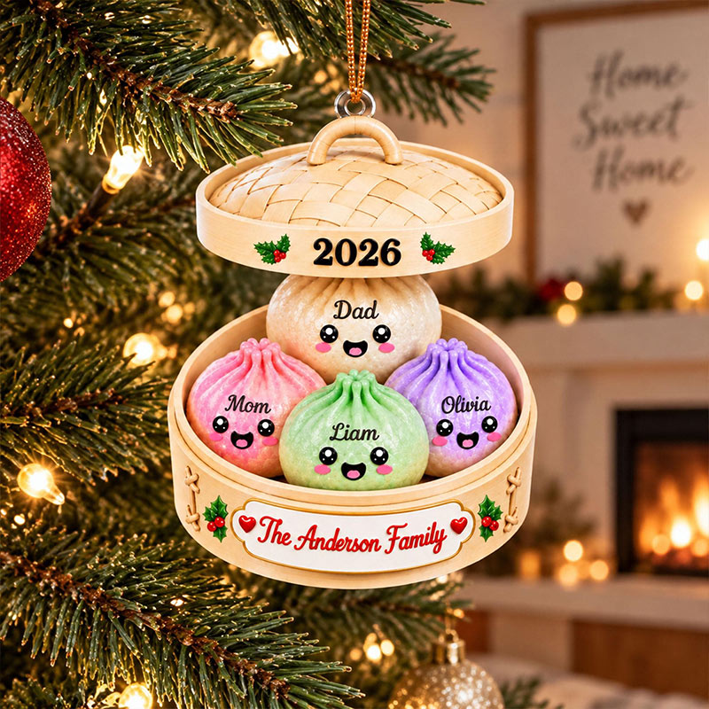 Personalized Squishy Dumpling Acrylic Ornament Custom Name Glitter Dumpling Ornament Custom Family Christmas Keepsake Dumpling Lover Gift