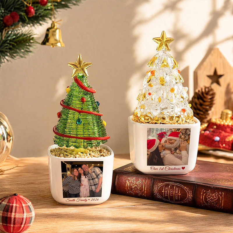 Personalized Stained Glass Christmas Tree Pot Christmas Gift for Grandparents Custom Family Photo Keepsake 2026