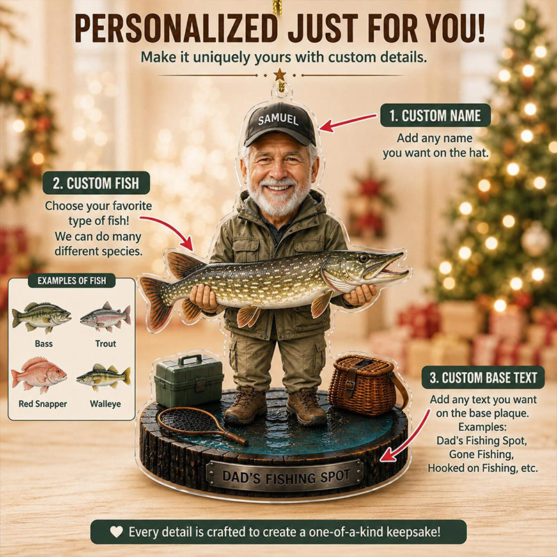 Personalized Dad's Fishing Spot Ornament Custom 2D Fisherman Christmas Ornament Fishing Dad Gift Fish Ornament Gift for Fisherman