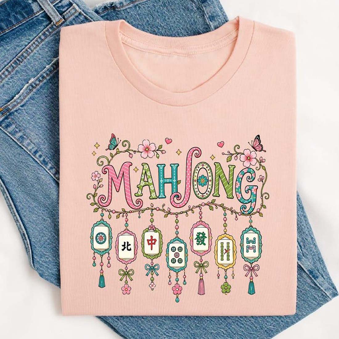 Mahjong T-shirt Mahjong Social Club Tee Floral Mahjong Game Graphic Top Mahj Girl Group Outfit Mahjong Clothing
