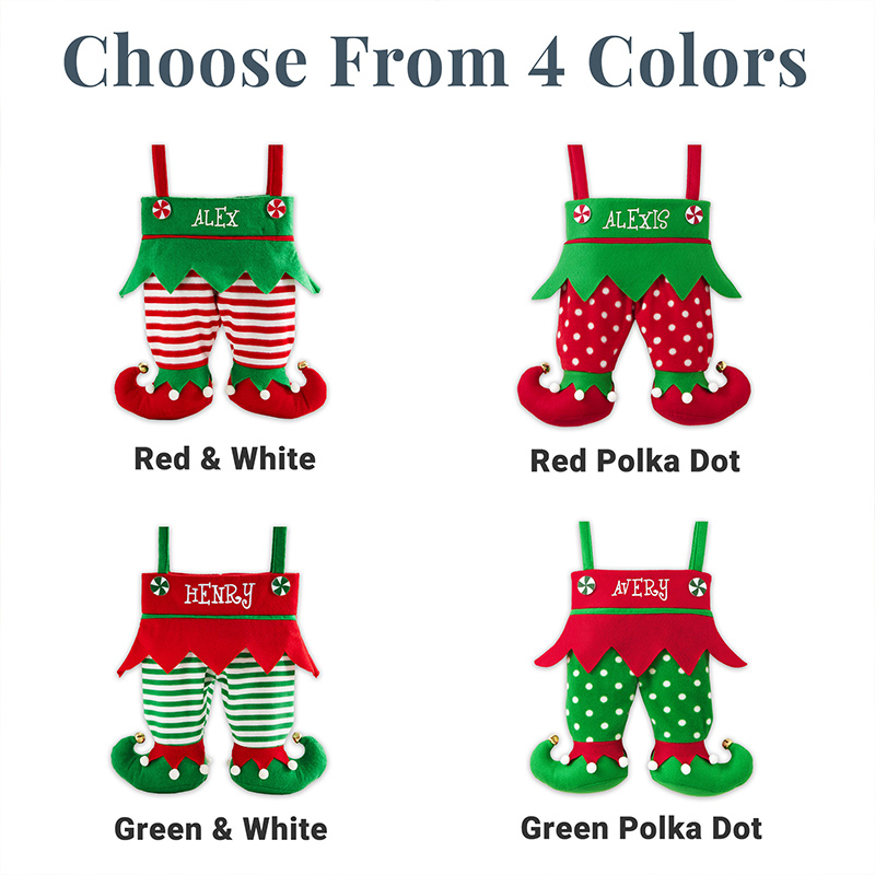 Personalized Christmas Stocking with Name Embroidered Elf Pants Stocking Holiday Stocking Monogram Family Stockings Gifts Christmas Decor 