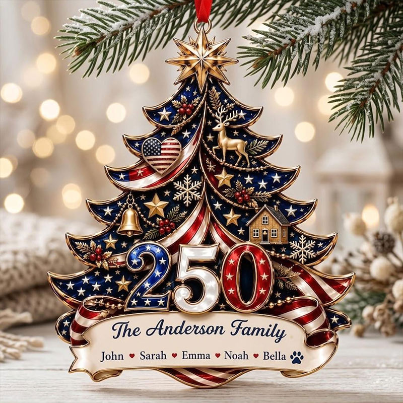 Personalized America Anniversary Ornament 1776-2026 Custom Family Name USA Flag 2D Acrylic Christmas Tree Decor Patriotic Keepsake Gift