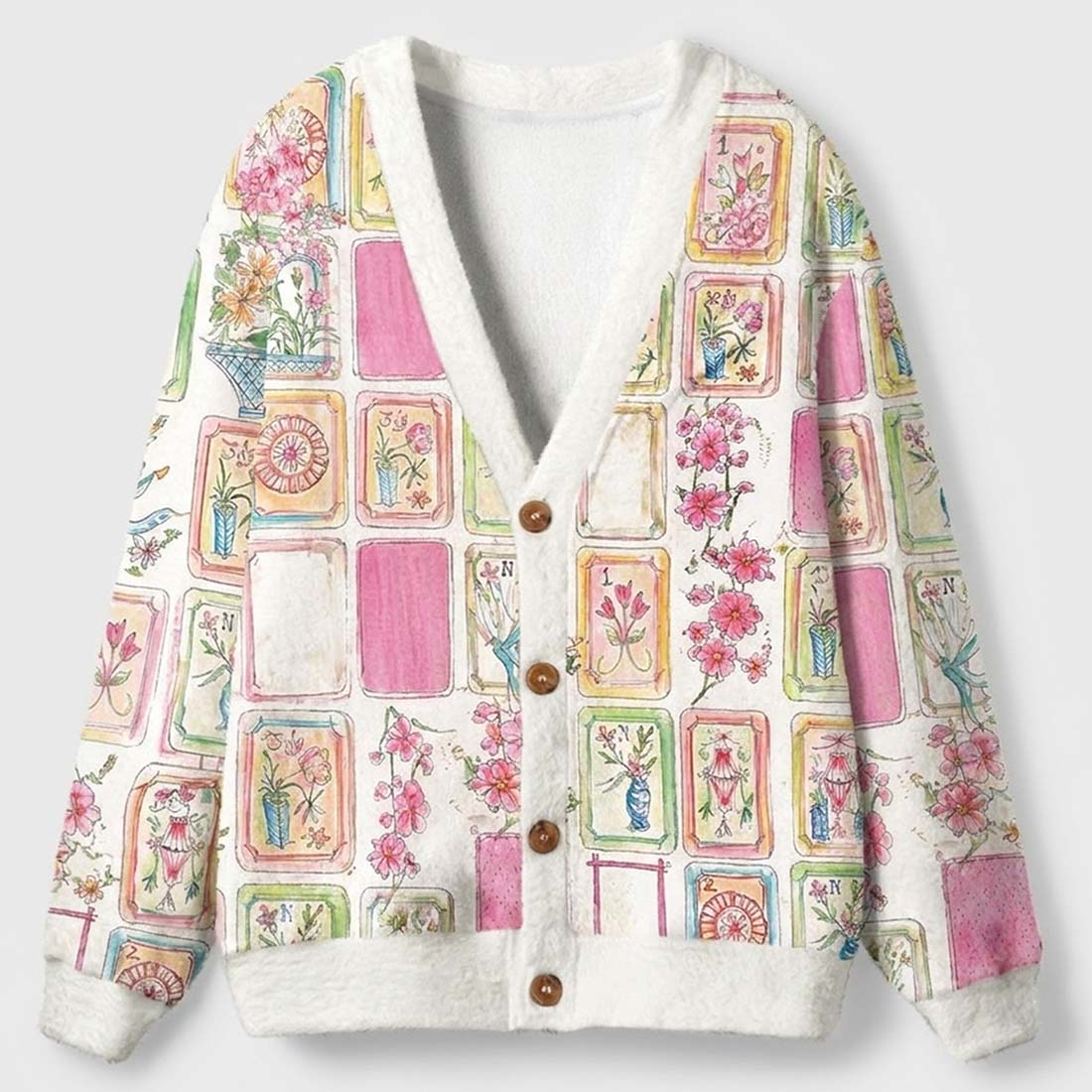 Retro Mahjong Women Light Knit Unisex Cardigan Sweaters  Chinoiserie Pattern Button Down Asian Art