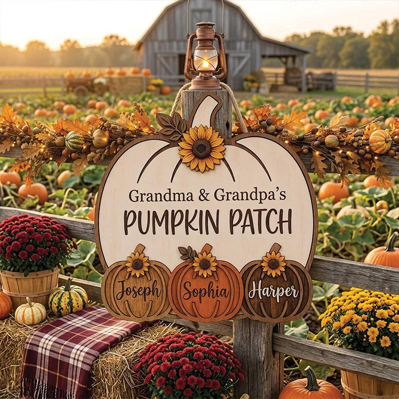 Personalized Grandma Grandpa's Pumpkin Patch Door Hanger Fall Season Decor Fall Pumpkin Patch Sign Grandma Thanksgiving Decor Pumpkin Kid