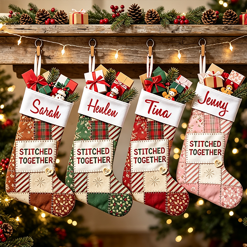 Personalized Sewing Themed Christmas Stocking, Sewn With Love Custom Name Xmas Stocking
