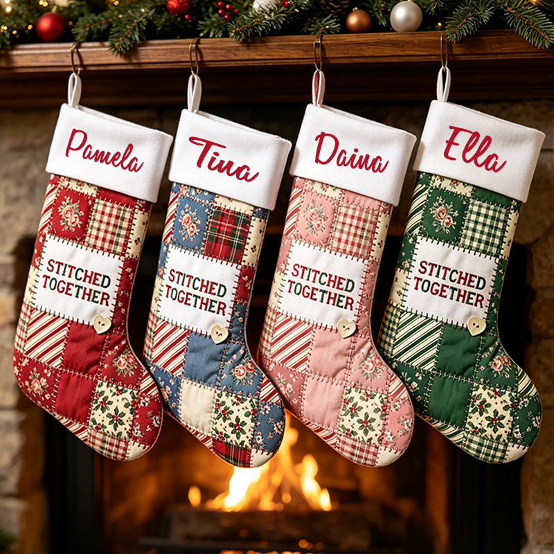 Personalized Sewing Themed Christmas Stocking, Sewn With Love Custom Name Xmas Stocking