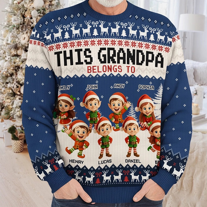 Personalized Unisex Ugly Sweatshirt Custom Christmas Birthday Gifts For Grandpa Grandma Mom Proud Grandpa Of The Cutest Elves In Town