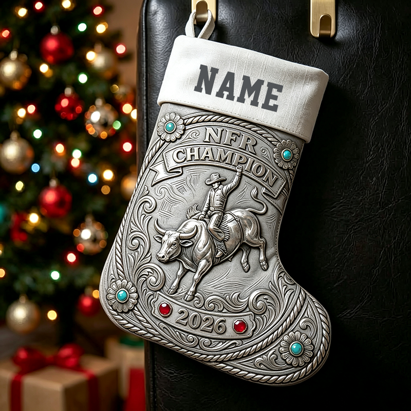 Personalized Name Western Cowboy Boot Christmas Stocking | NFR Rodeo Holiday Decor