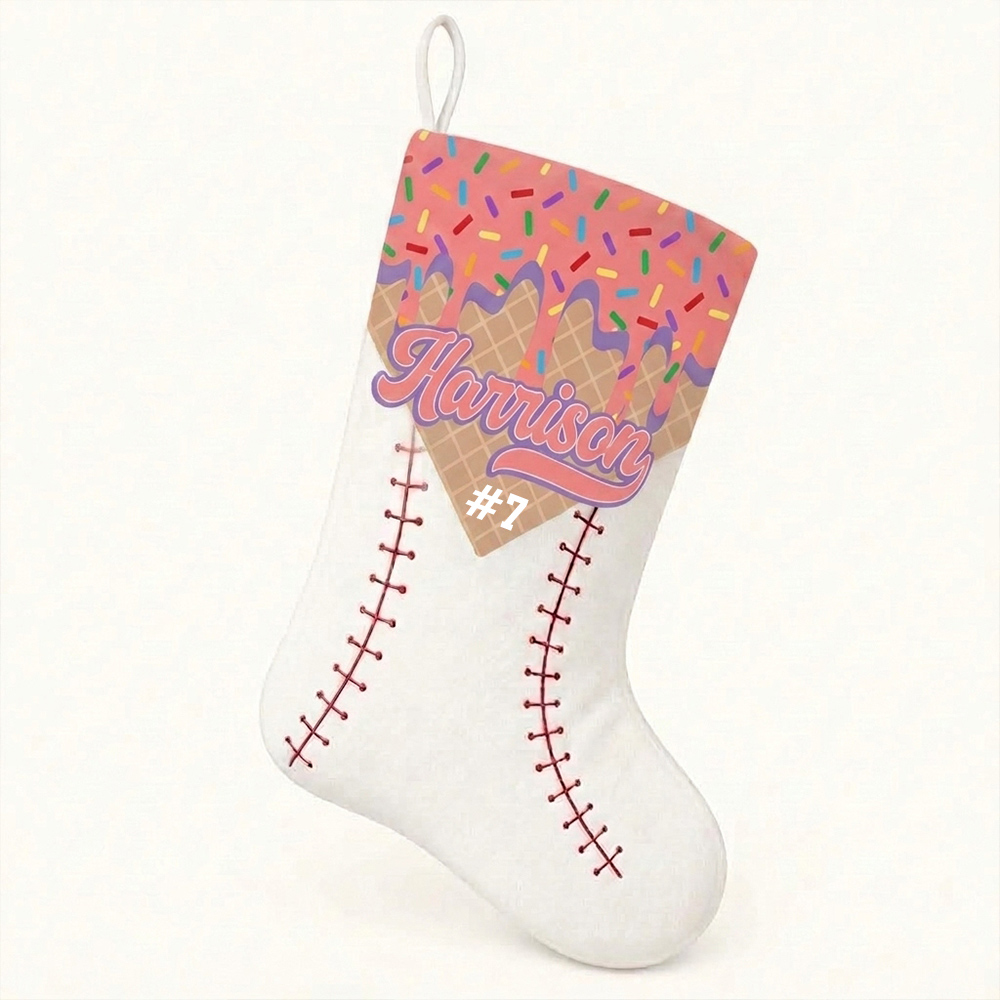 Personalized Ice Cream Baseball Christmas Stocking with Name and Number