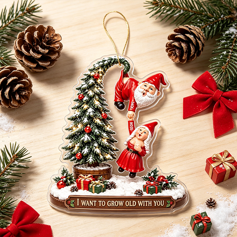 Personalized Funny Old Santa Couple Ornament - Personalized Gifts For Couple Christmas Ornamen