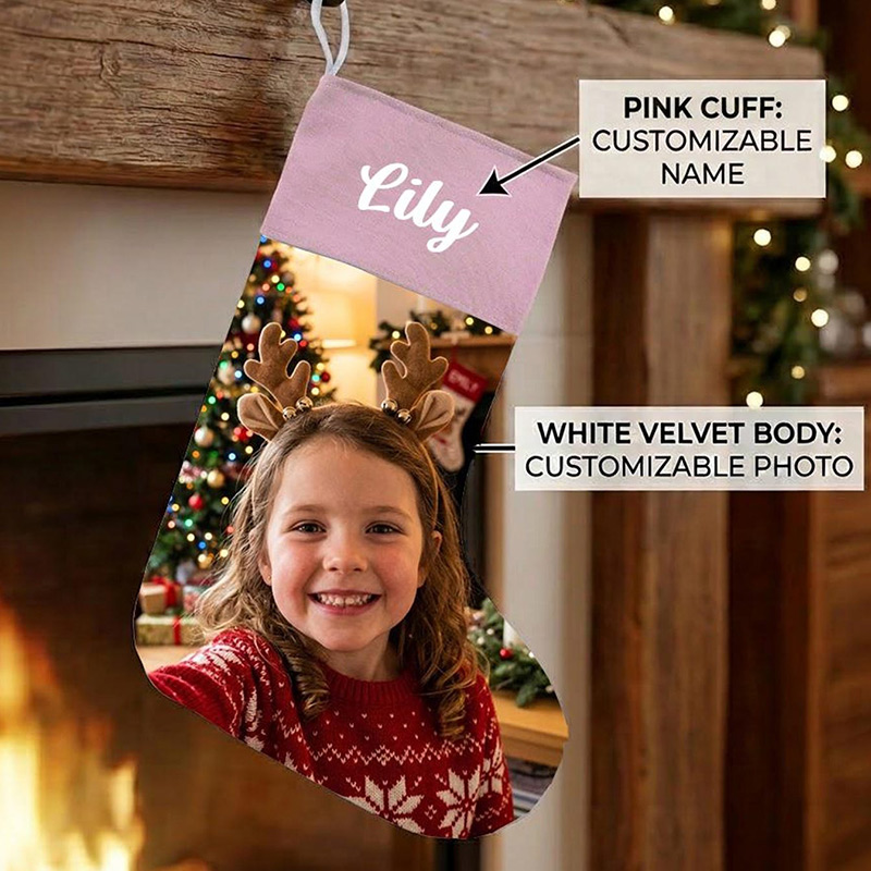 Personalized Family Photo Christmas Stocking Custom Monogrammed Name & Printed Picture Holiday Stockings Christmas Decoration Gift for Family