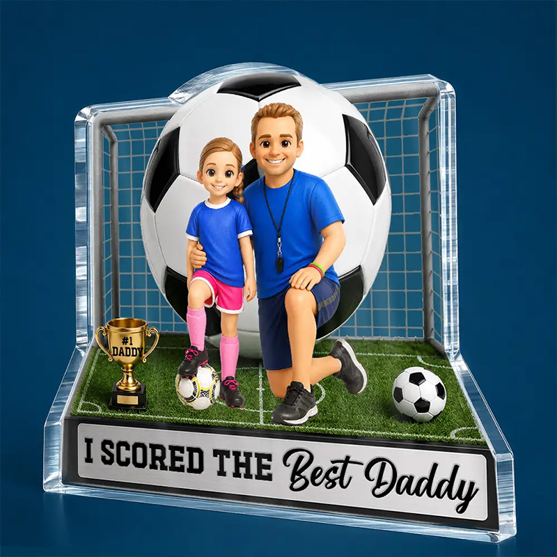 Personalized Photo Toybox Figure We Scored The Best Dad  Custom Shaped Acrylic Plaque Gift for Dad Soccer Lover Gifts