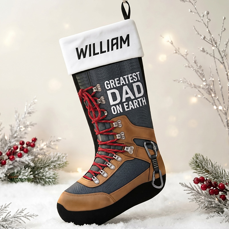 Personalized Greatest Dad On Earth Christmas Stocking Outdoor Adventure Lovers Name Stocking Custom Holiday Decor Every Step with You is an Adventure