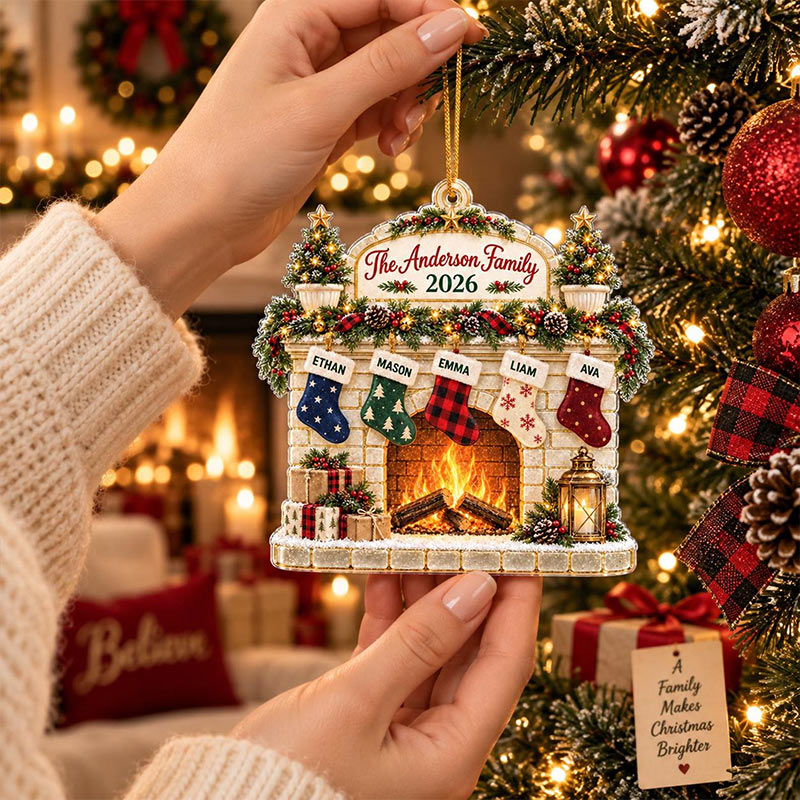 Personalized 2026 Family Christmas Ornament Custom Fireplace Stocking Keepsake Christmas Tree Decoration Family Gift