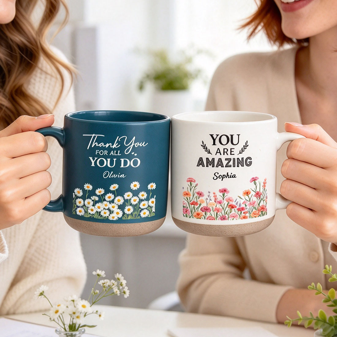 Personalized Birth Flower Ceramic Coffee Mug with Text Daily Use Birthday Office Gift for Colleague Retiree Employee Woman