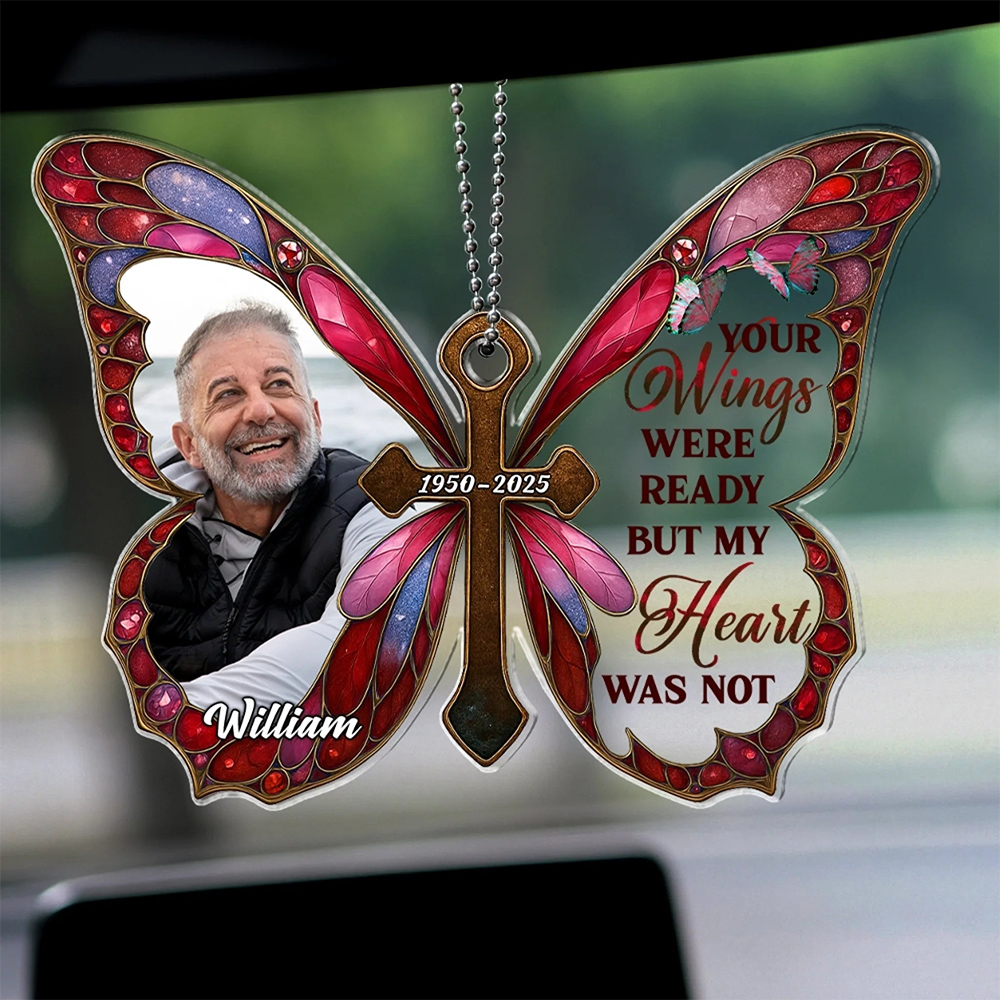 Personalized Memorial Butterfly Car Hanger with Photo Always With You