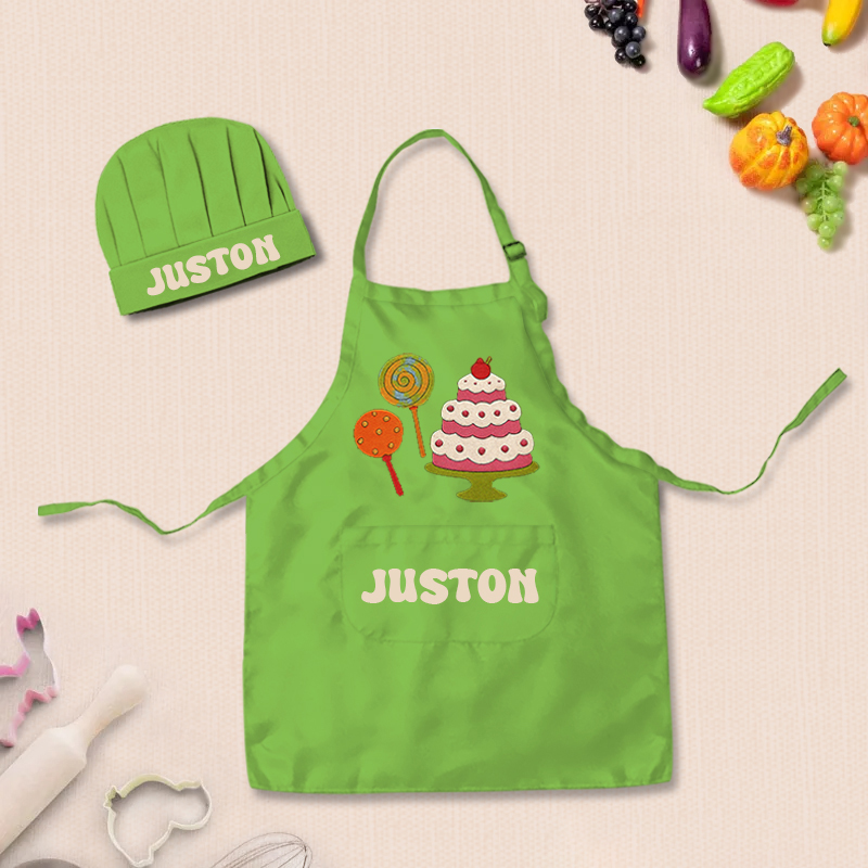 Personalized Cute Dessert Adjustable Kids Apron Set with Name and Pocket for Cooking Crafts Holiday Gift for Girls
