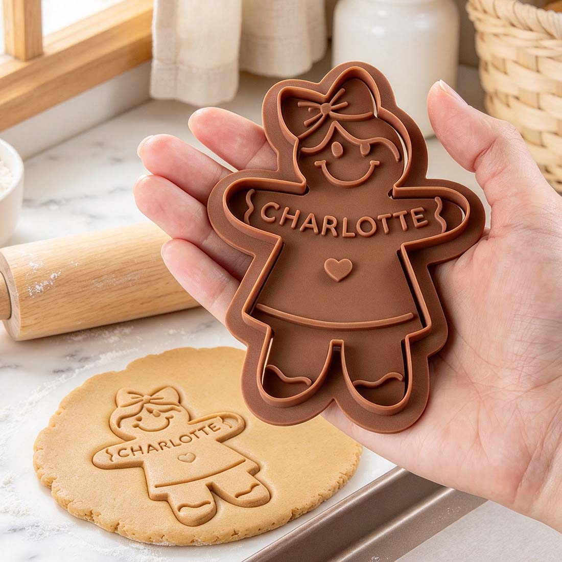 Personalized 3D Printed Snowman Elf Gingerbread Boy Girl Design Cookie Cutter Stamp with Name Christmas Housewarming Gift