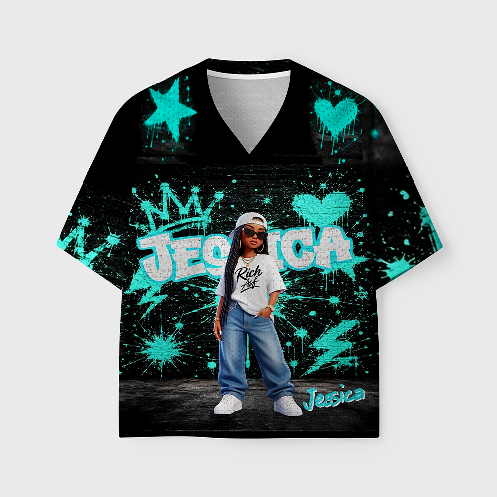 Personalized 3D-Effect Artwork Trendy Graffiti Cartoon Character Photo Soft Mesh Jersey with Name Daily Wear Christmas Holiday Gift for Family Kids