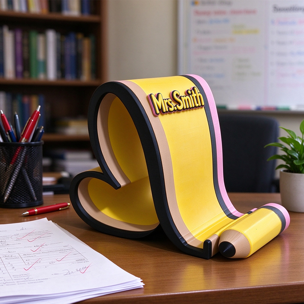 Personalized Heart Phone Holder, Pencil Phone Stand, Crayon Phone Holder, Teacher Desk Accessory, Teacher Gift, Classroom Decor, Back to School Gift