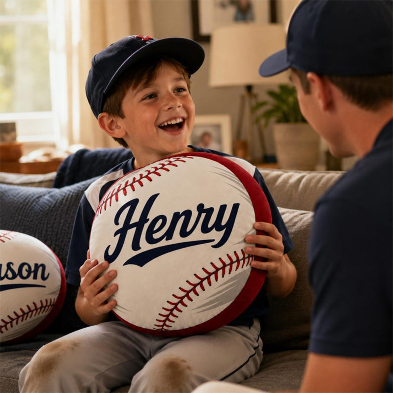 Personalized Baseball Pillow Custom Name Sports Cushion Kids Room Decor