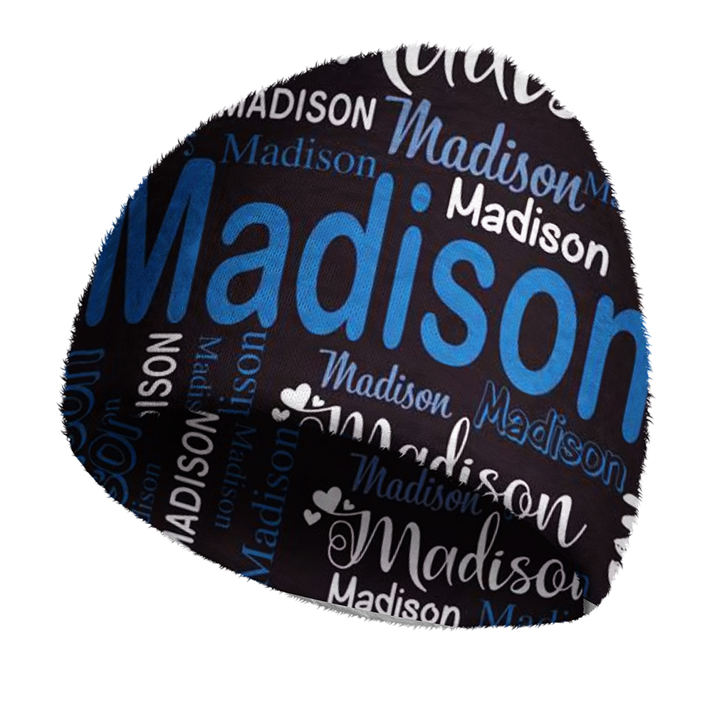 Personalized Name Knit Beanie Custom Word Cloud Soft Plush Warm Winter Hat