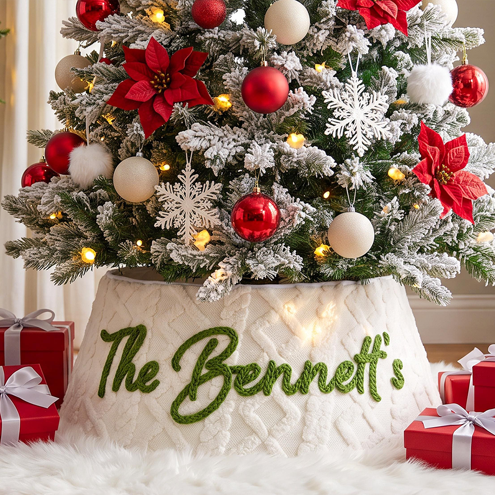 Personalized Christmas Tree Collar with Name Custom Tree Skirt Fabric Tree Ring  Christmas Housewarming Gift