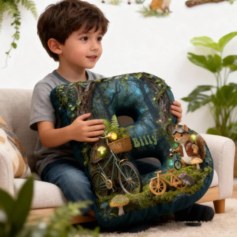 Personalized Forest Squirrel Bicycle Adventure Letter Pillow Custom Name Festive Decor with Bicycle Adventure Gifts for Family Graphic 3D Print Cycling Riding Lovers