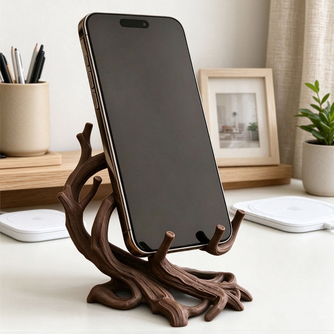 3D Printed Dendritic Phone Stand Unique Driftwood Style Desktop Cell Phone Holder