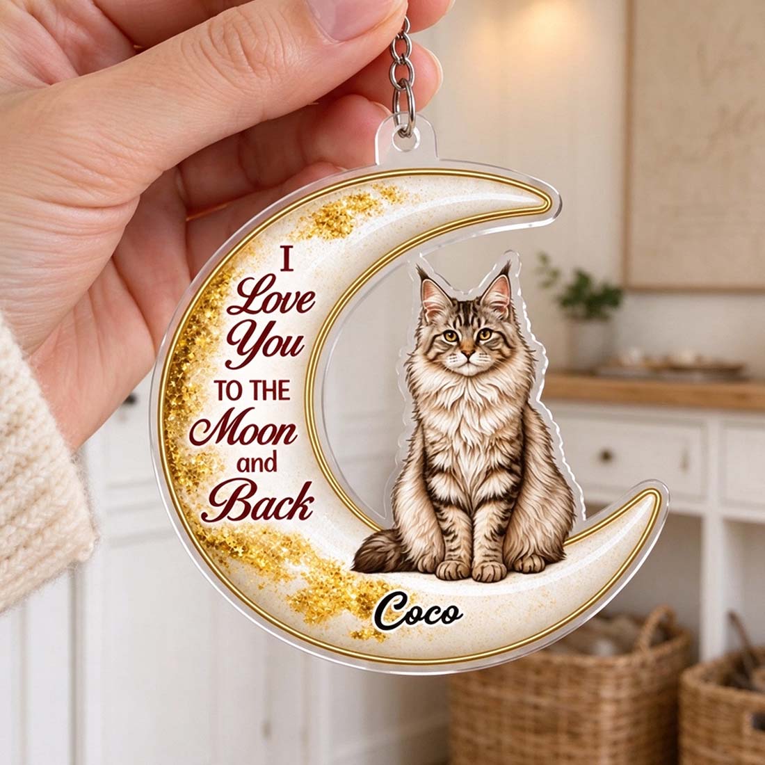 Personalized Pet Moon Hanging I love You to the Moon and Back Acrylic Ornament with Name Christmas Gift for Family Pet Owner