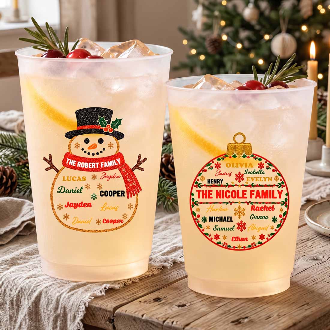 Personalized Family Christmas Element 12-16 oz Plastic Cup with Text and Name Christmas Family Gathering Party Gifts
