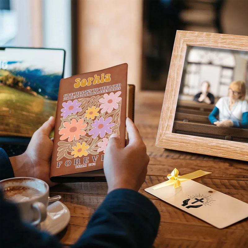 Personalized Bible Floral Leather Notebook with Name Birthday Religious Gift for Family Friends Christian