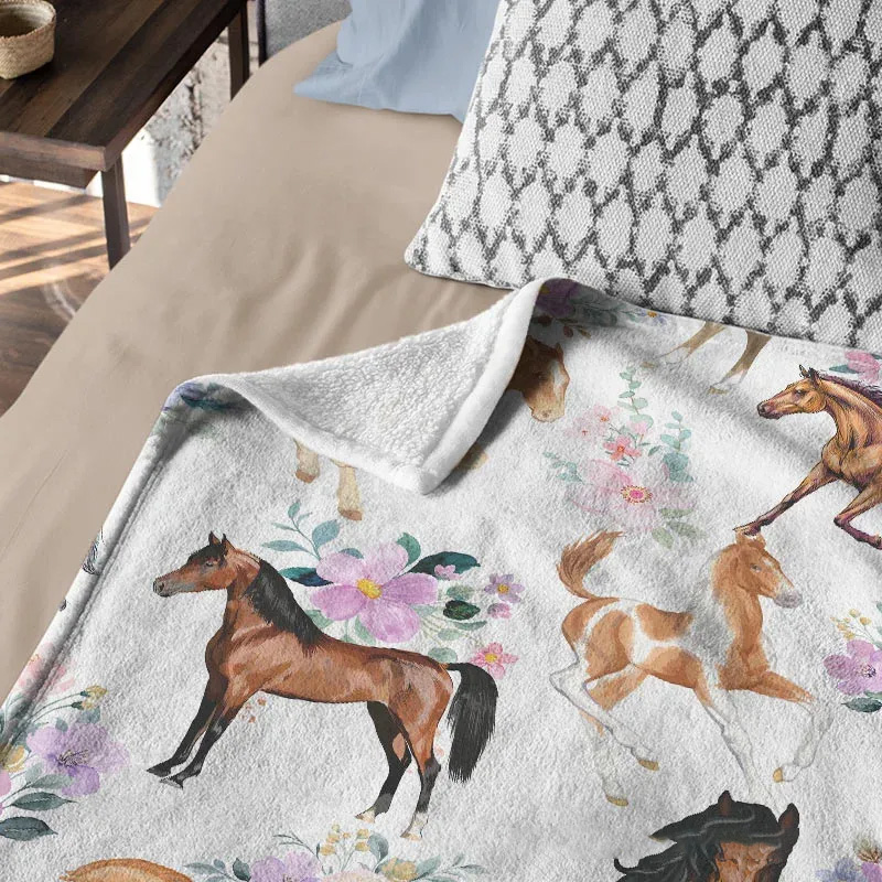 Personalized Riding Floral Blanket Floral Horse Custom Name Festive Horse Floral Soft Throw Blanket Family Blanket for Riding Lovers Equestrian Lovers