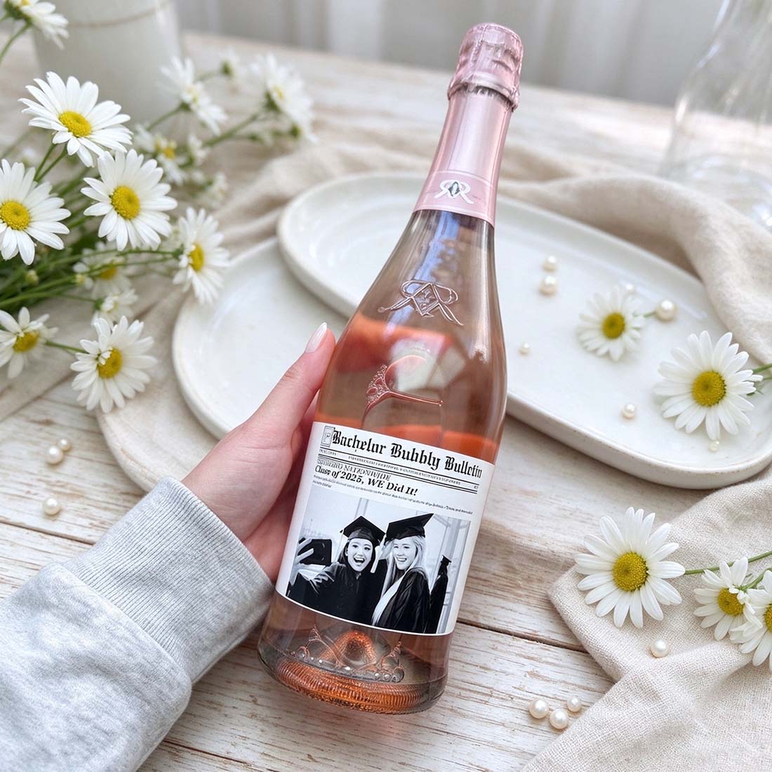 Personalized Newspaper Wine Label Custom Photo Gift for 21st 30th Birthday Anniversary Engagement Wedding Retired