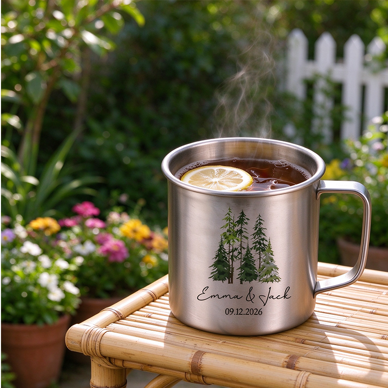Personalized A Lifetime Of Love And Adventure Titanium Mug Set, Custom Couple Mountain Wedding Anniversary Camping Mugs