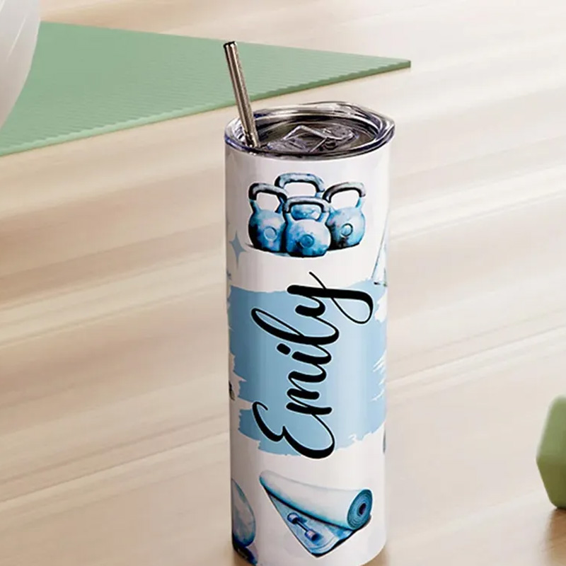 Personalized Watercolor Fitness Equipment Why You Started Skinny Tumbler with Lid Straw Motivational Birthday Gift for Workout Coach Gym Lover