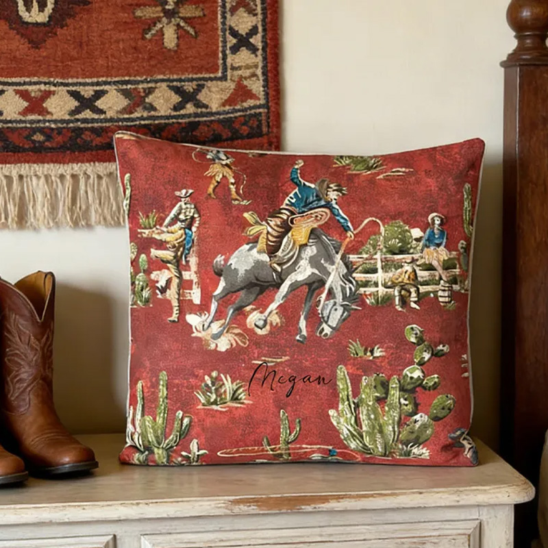 Personalized Equestrian Throw Pillow Personalized Equestrian Throw PillowWild West Cowboy Pillow Cover Vintage Cowboy for Riding Lovers Equestrian Lovers
