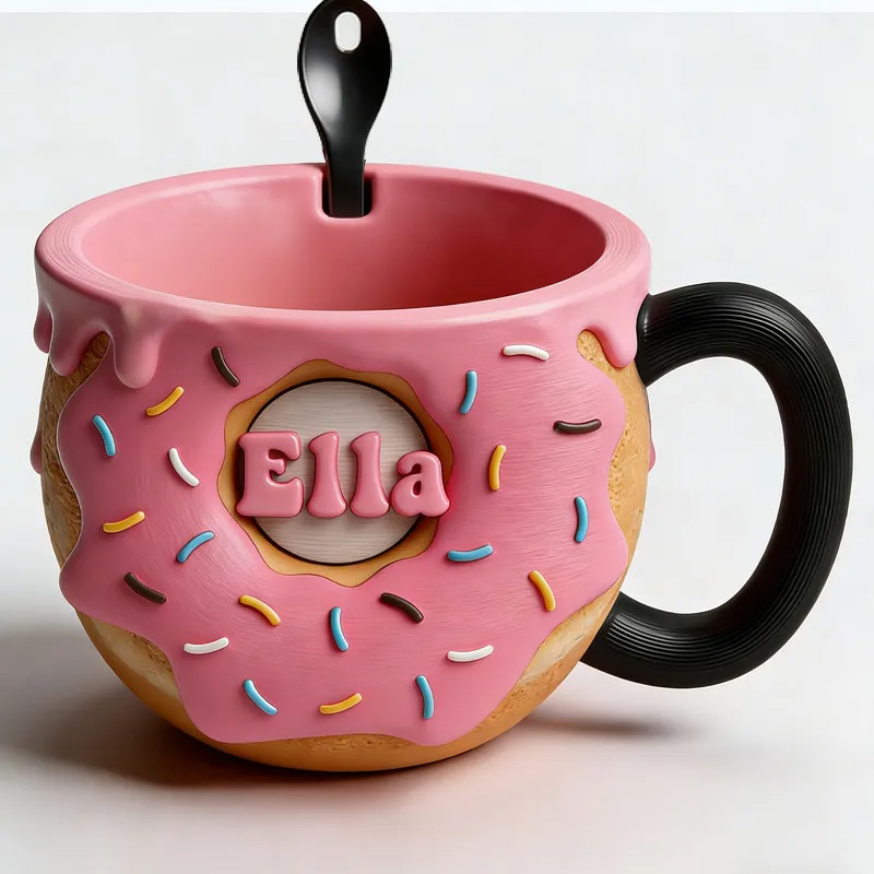 Personalized Donut Kettlebell Ice Cream Pint Holder with Spoon Slot Holder 3D Printed Cozy with Spoon Slot Fitness Inspired Cozie Gym Gift Fuzzy Texture for Gym Lover