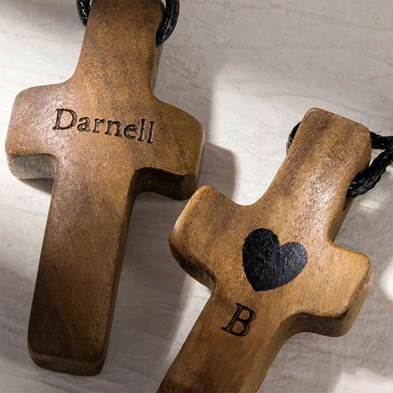 Personalized Wooden Cross Heart Keychain with Initial and Name Engraving Religious Gift Birthday Gift for Christians