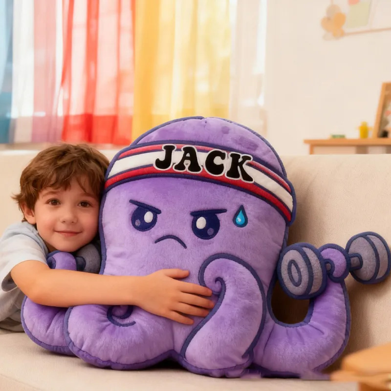 Personalized Workout Octopus Throw Pillow Graphic 3D Print Trainer Fitness Planner Decoration Letter Pillow Exercise Sport Gym Sublimation Design Lift Heavy Shit Gym Rat Weightlifting Pillow for Kids Gym Lovers