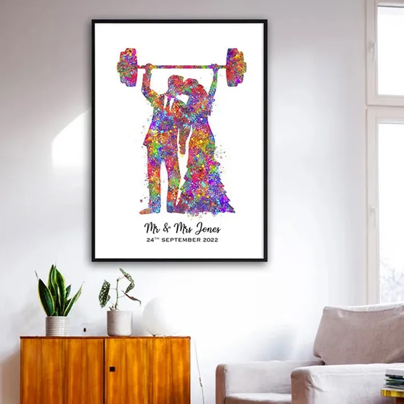 Personalized Gym Protaint Fitness Couple Watercolour Print Gym Art Decor Gift for Gym Lover
