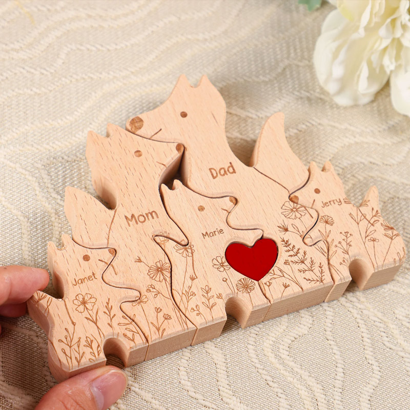Personalized Wooden Fox Family Puzzle Engraved Name Puzzle for Family 2-9 Family Name Gift Gift for Mum New Dad Anniversary Gifts