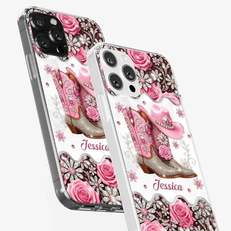 Personalized Cowgirl Gifts Bling Boots Babe Phone Case with Name Horse Racing Birthday Gift for Riding Lovers Equestrian Lovers Unique Style Phone Cases
