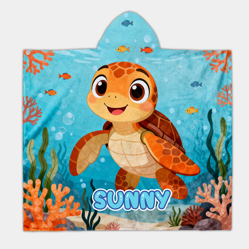 Personalized Ocean Creature Hoodie Blanket Custom Name Cozy and Fun Gift for Kids Ocean Lovers
