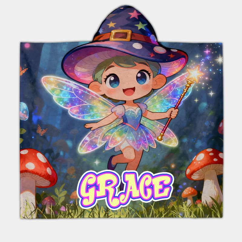 Personalized Imaginative Fantasy Theme Hooded Blanket Custom Name Practical Fun Gift for Kids Indoor Outdoor