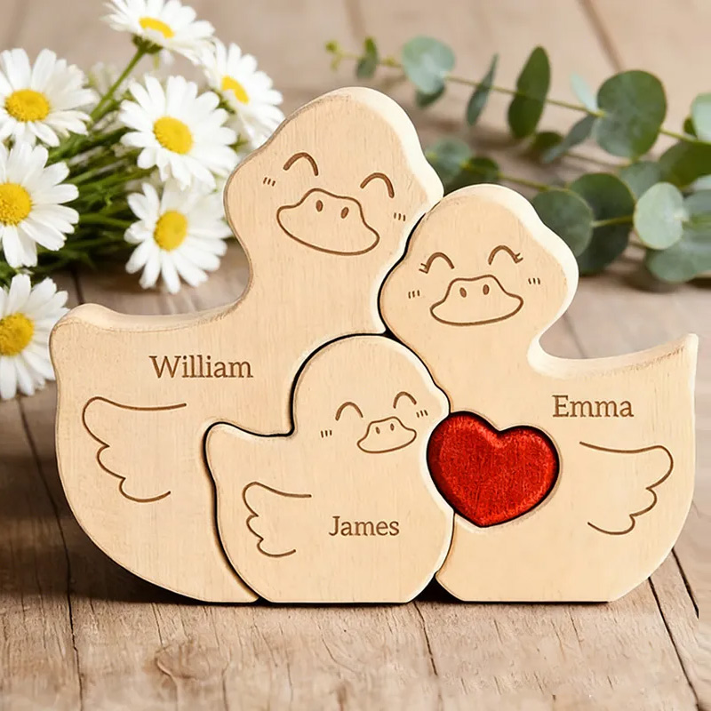 Personalized Wooden Duck Family Puzzle for Family Keepsake Gifts Mothers Gifts for Mom Kids Grandma Wife Daughter