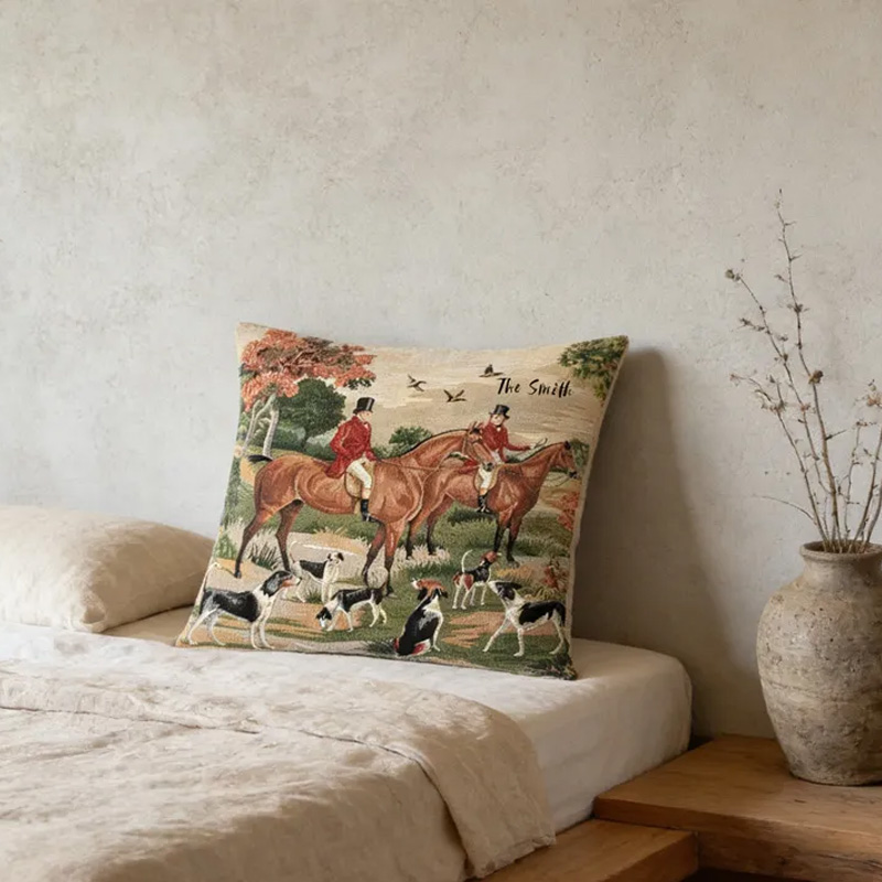 Personalized Equestrian Throw Pillow Fox Hunt Tapestry Pillow Cover English Equestrian Decor for Riding Lovers Equestrian Lovers