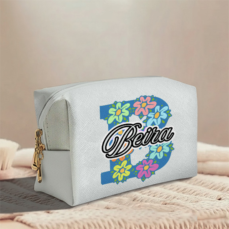 Personalized Floral Alphabet Toiletry Bag with Custom Name for Travel Daily Use