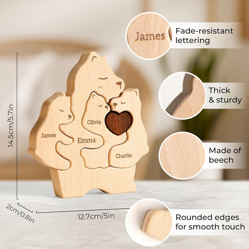 Personalized Wooden Mommy Bears Family Puzzle Custom Puzzles with 2–5 Names Father's Day Gifts for Dad Mom Grandma Birthday Mother's Day Decorations