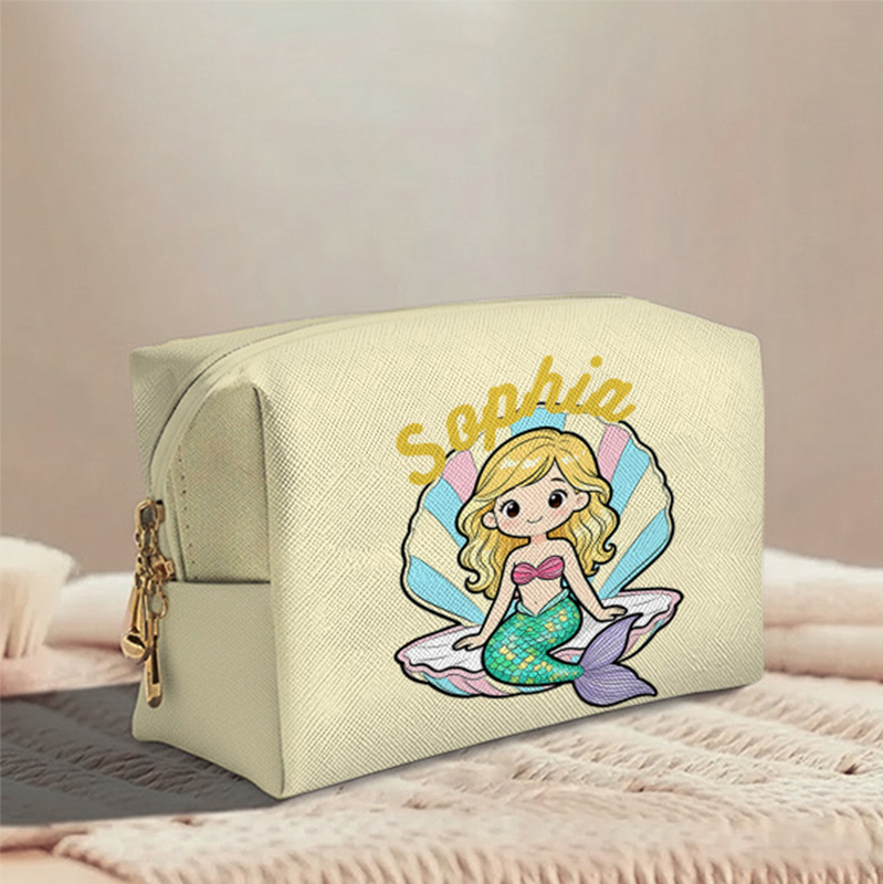 Personalized Cute Mermaid Toiletry Bag Custom Name for Kids Travel Gifts and Daily Use